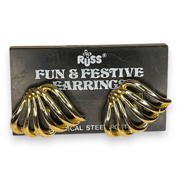 VINTAGE 90’s RUSS GOLD EARRINGS NEW NWT - Picture 1 of 7